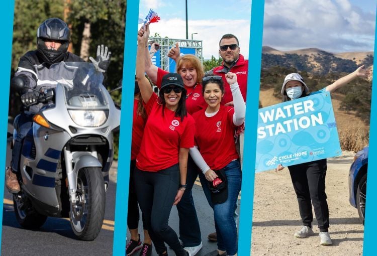 motorcyclist, cheer squad, and course marshals