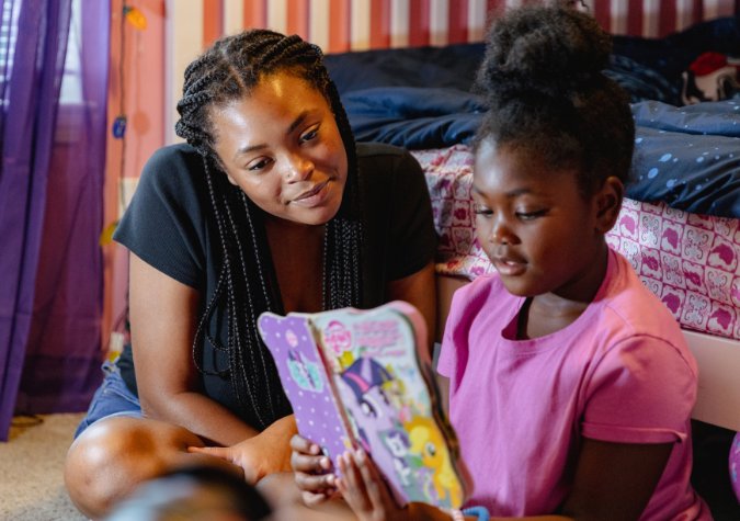 family reading together