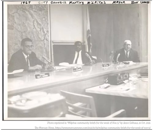 Ben Gross went on to become one of the first Black mayors in the state. Photo reprinted in "Milpitas community briefs for the week of Nov. 5," by Anne Gelhaus, 31 Oct. 2021. The Mercury News, https://www.mercurynews.com/2021/10/31/milpitas-community-briefs-for-the-week-of-nov-5/.