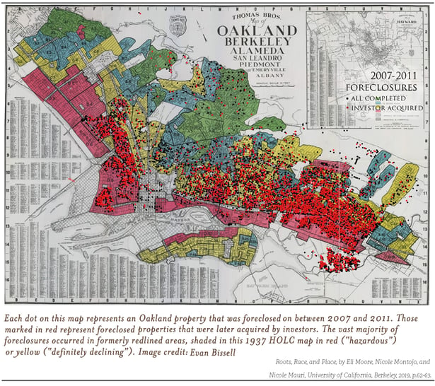 Racial covenants rationed homeownership opportunity and reinforced segregation. Image courtesy of Earth Sciences and Map Library, University of California, Berkeley. Reprinted in Roots, Race, and Place, by Eli Moore, Nicole Montojo, and Nicole Mauri.